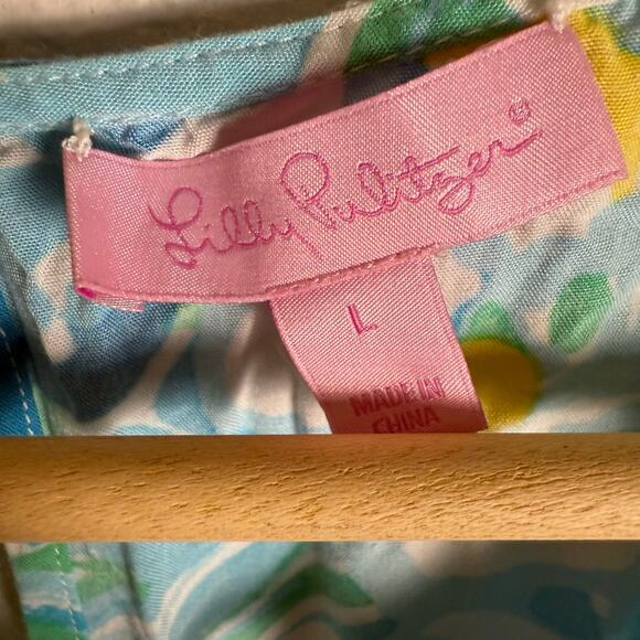 Lilly Pulitzer Tybee In A Pinch Print Blue Sleeveless Tassel Tie Short Romper L - Picture 10 of 11